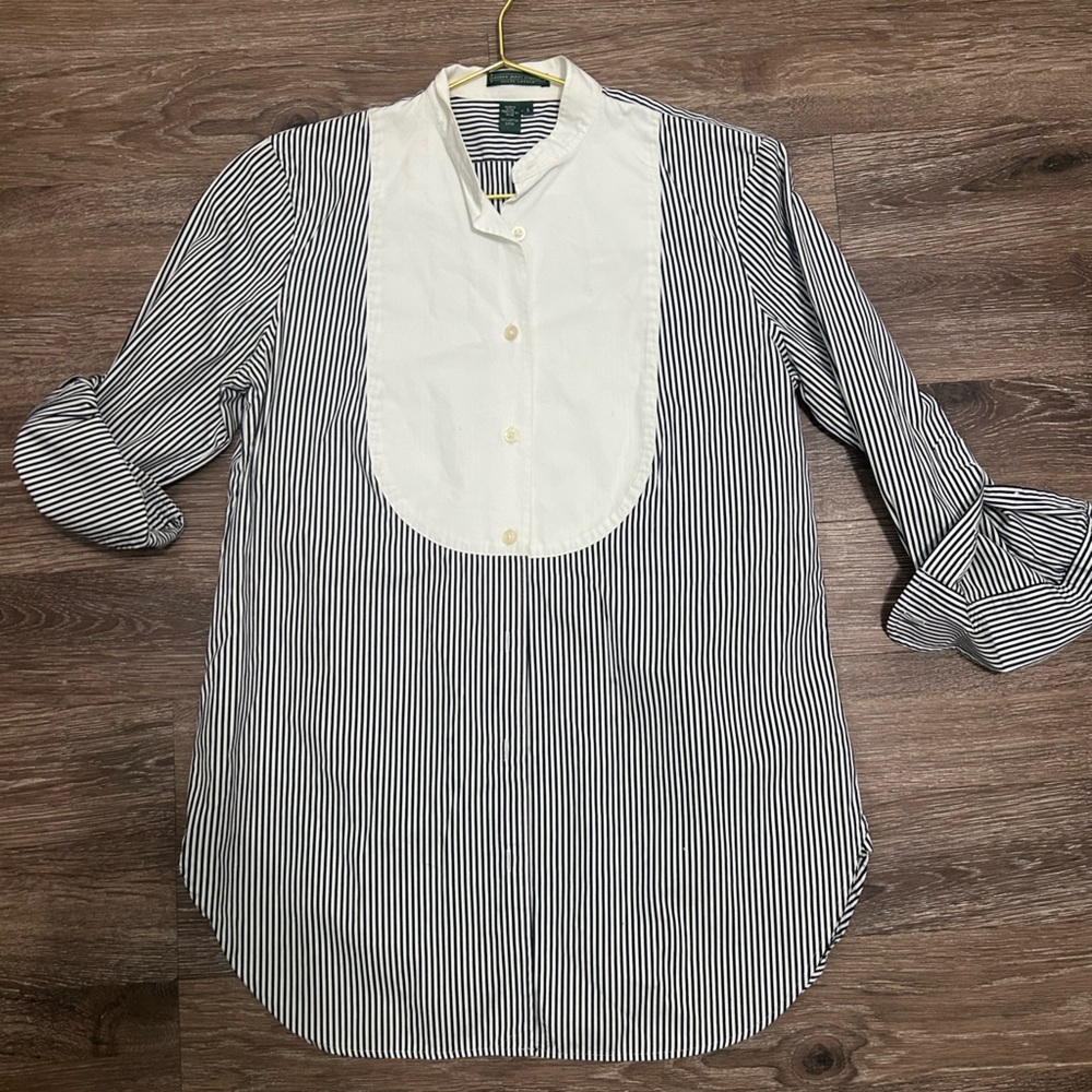Ralph Lauren Classic Black and White Pin Striped Button up Top Small